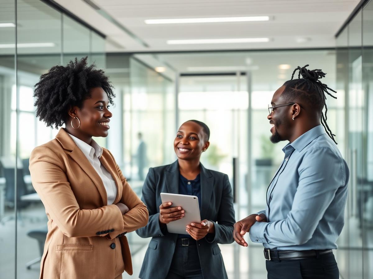 Business professionals collaborating in a modern office